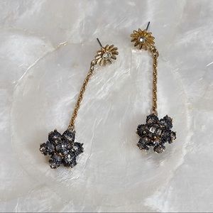 Gold Tone Crystal Flower Drop Earrings